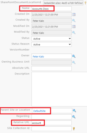 Configure Resco Cloud:Sharepoint document location record