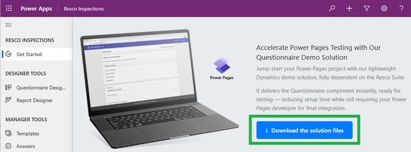 download the sample Power Pages solution from the Resco Inspections model driven app