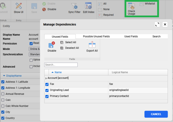 check which fields are used in the mobile project