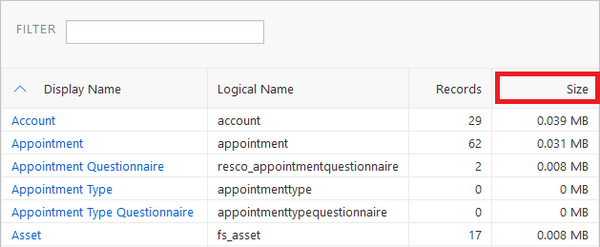 Show storage consumption per entity in Admin Console