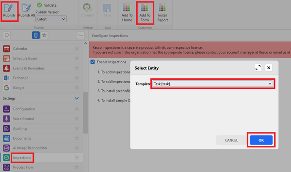 add inspections to the form
