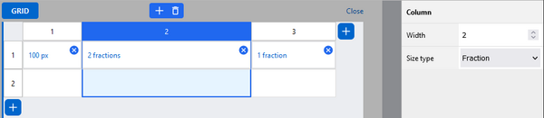 Report designer: column width properties pane