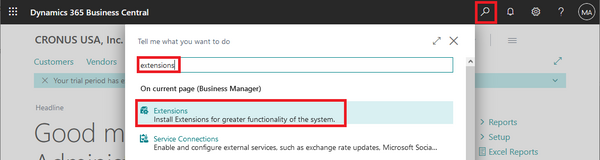 Install Resco extension on Business Central step 2