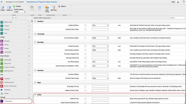 Pay with Resco: Stripe configuration in Woodford