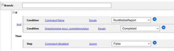 Disable run report for completed questionnaires, On Can Execute rule example