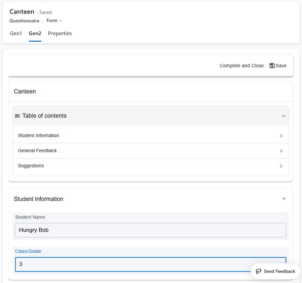 sample gen2 questionnaire in action