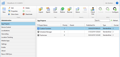 Woodford main screen
