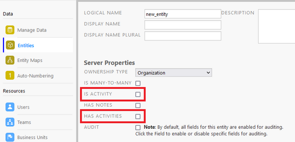 create an activity in resco cloud