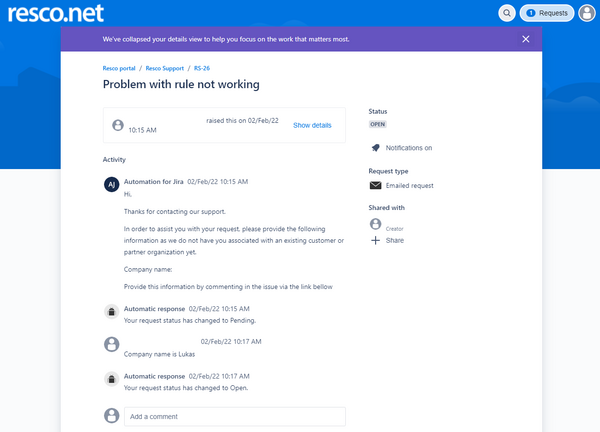 Support portal request detail