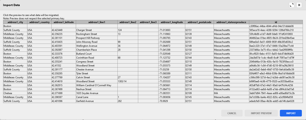 Import/export data: Import data preview