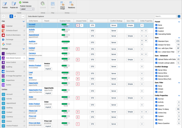 data model explorer in Woodford