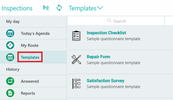 inspections on the home screen menu