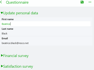 Data mapping in questionnaires: Usage in the app