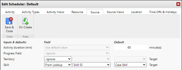 Schedule Board settings, source tab