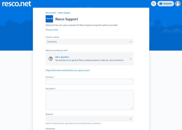 Support portal customer - ask a question page