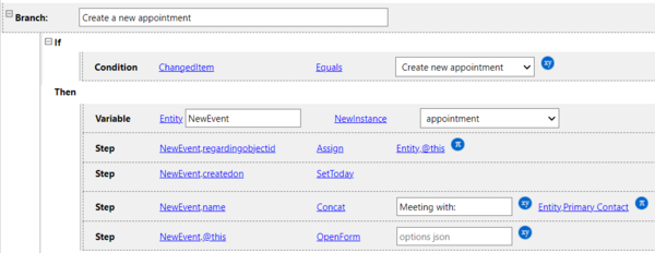create a new appointment button example where we fill more fields