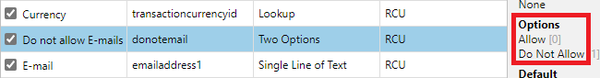Display "two options" as checkbox on a view example: Options list
