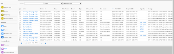 Plug-in assemblies: Process log