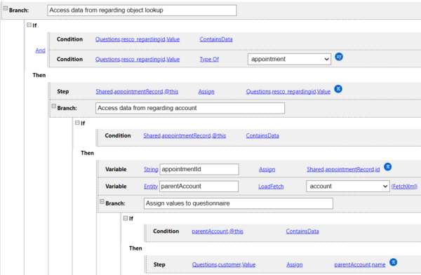 On Load: Populate the questions with data from regarding lookup entity rule example part 2 (rule alternative - regarding entity of appointment)