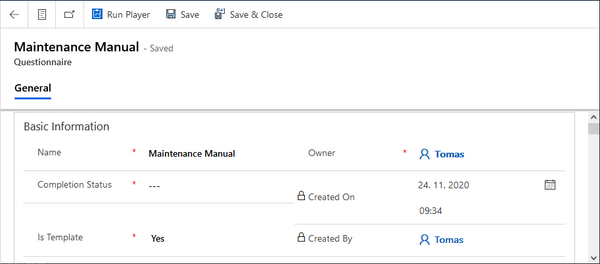 Resco Inspections on Dynamics 365: Questionnaire list, form, and player: Dynamics questionnaire form