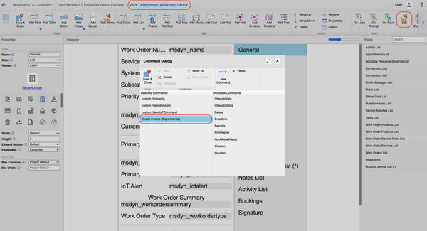 Pay with Resco: Create invoice command on work order form