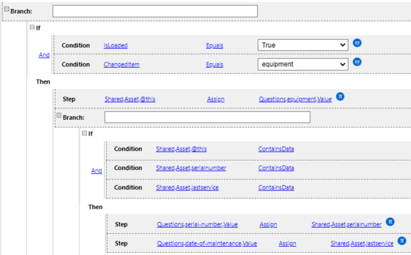 On Change: Populate the questions with data from shared variable example