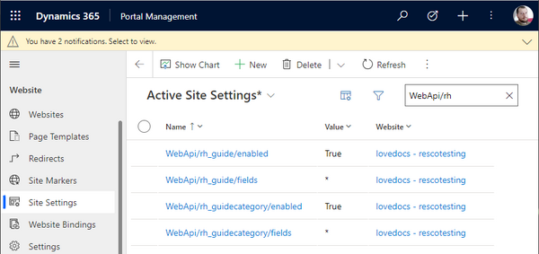 Guides: power pages portal management site settings