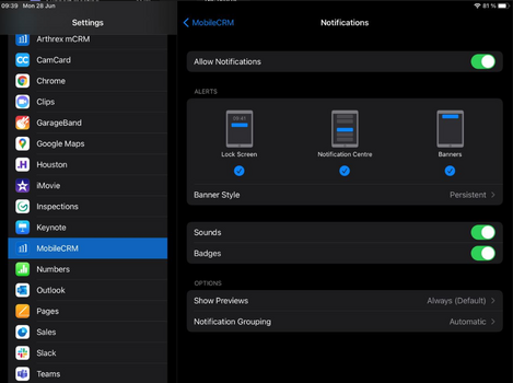 Notification setup for iOS