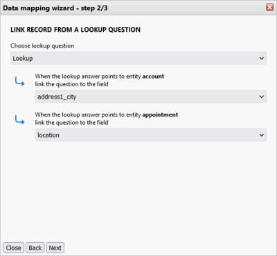 Mapping questions to fields:Data mapping wizard 2b