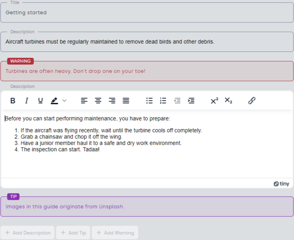 Text blocks in guides