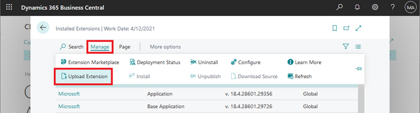 Install Resco extension on Business Central step 3