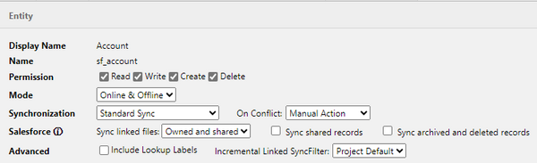 Entity properties in Woodford for Salesforce
