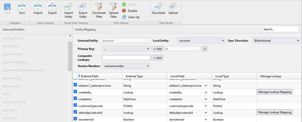 Map metadata: Mapping of entity fields