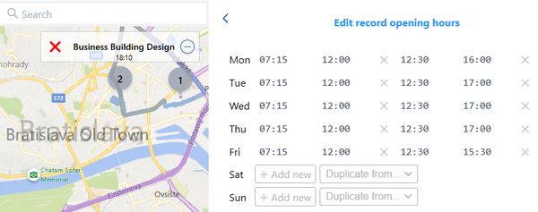 Route plan: Edit opening hours of a record