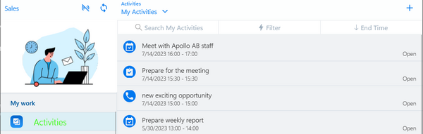 activity view in the app