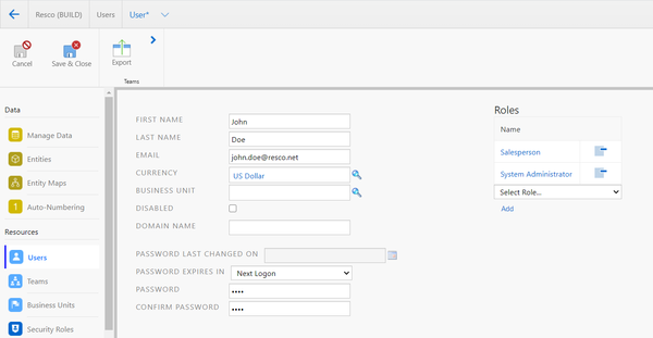 Adding a user in admin console