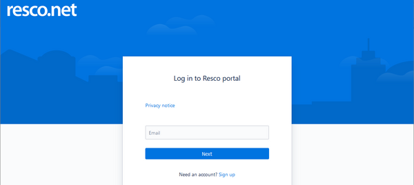 Support portal login screen