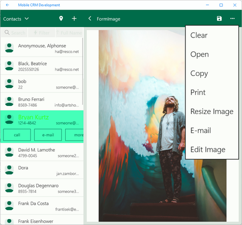 Crop or edit images in forms: Form image available commands