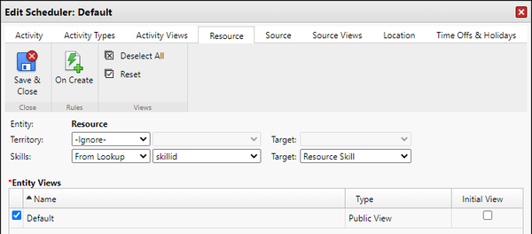 Schedule Board settings, resource tab