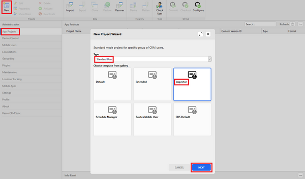 Resco Inspections on Dynamics 365: New app project: New Project 1