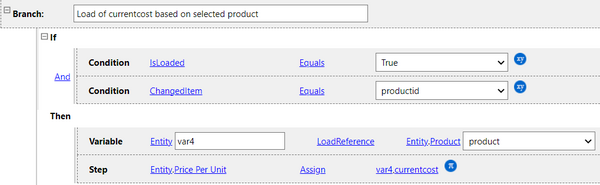On Change: Load reference from another entity: Order_priceperunit field to load reference from the Product_currentcost
