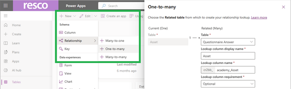 create a new relation between asset and answer