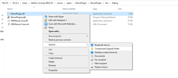 Adding plug-in assembly to the Resco Cloud: Create zip