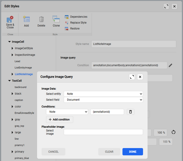 special image query for adding images to the notes view