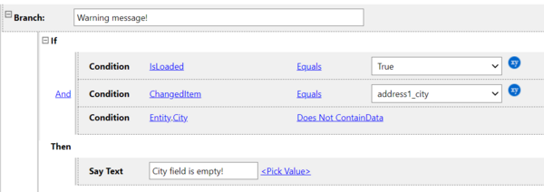 Form rules: Warning message OnChange correct example