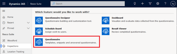Resco Inspections on Dynamics 365: Questionnaire list, form, and player: List of questionnaires on dynamics