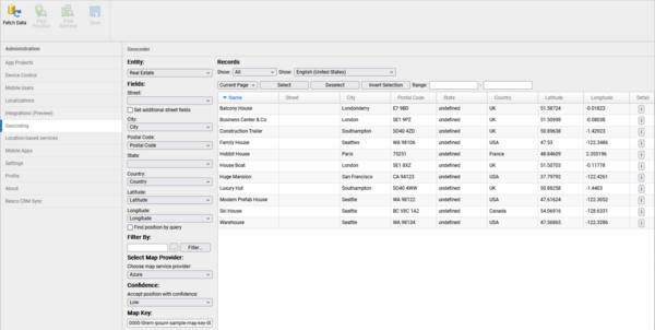 geocoding screen in woodford