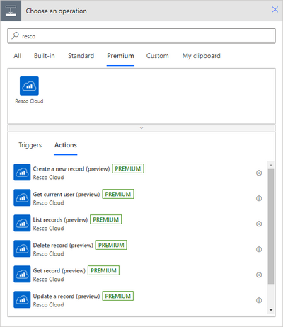 Resco Cloud connector actions