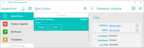 Sync errors screen in Resco mobile apps