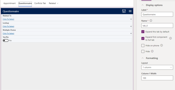 Expand the questionnaire web resource over the full tab